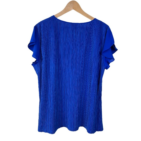 The Limited Collection Vibrant Blue Pleated V Neck Flutter Sleeve Top - Picture 3 of 9
